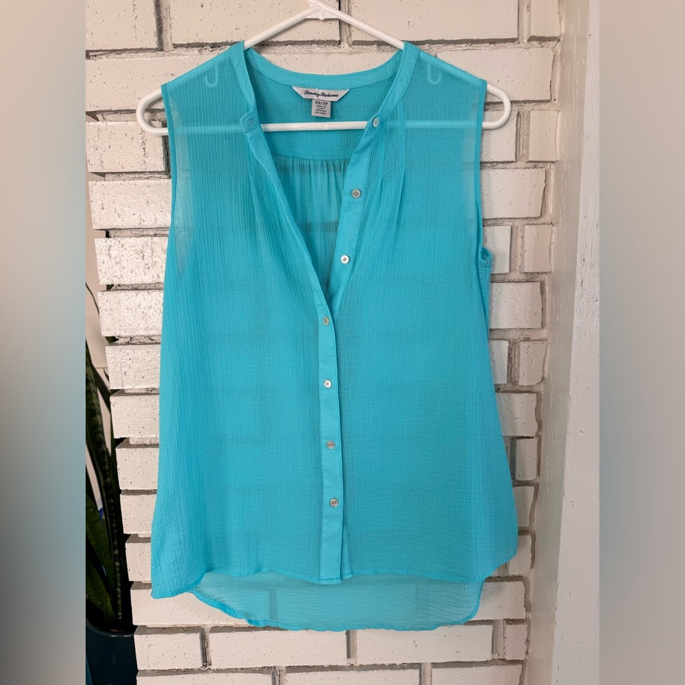Tommy‎ Bahama Coastview Aqua Gauze Sleeveless Top XS Resort Beach